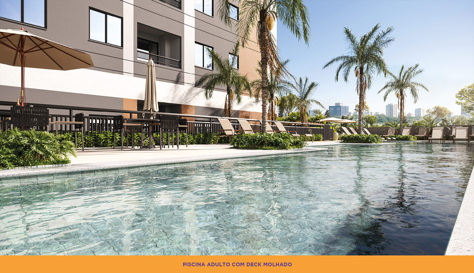 Piscina para adultos com deck molhado